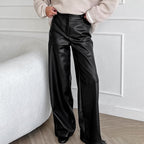 Women's Elegant Wide-Leg Faux Leather Pants