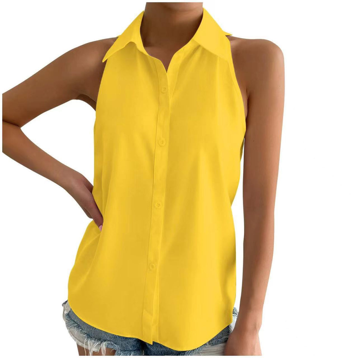 Women's Sleeveless Shirt with Classic Collar