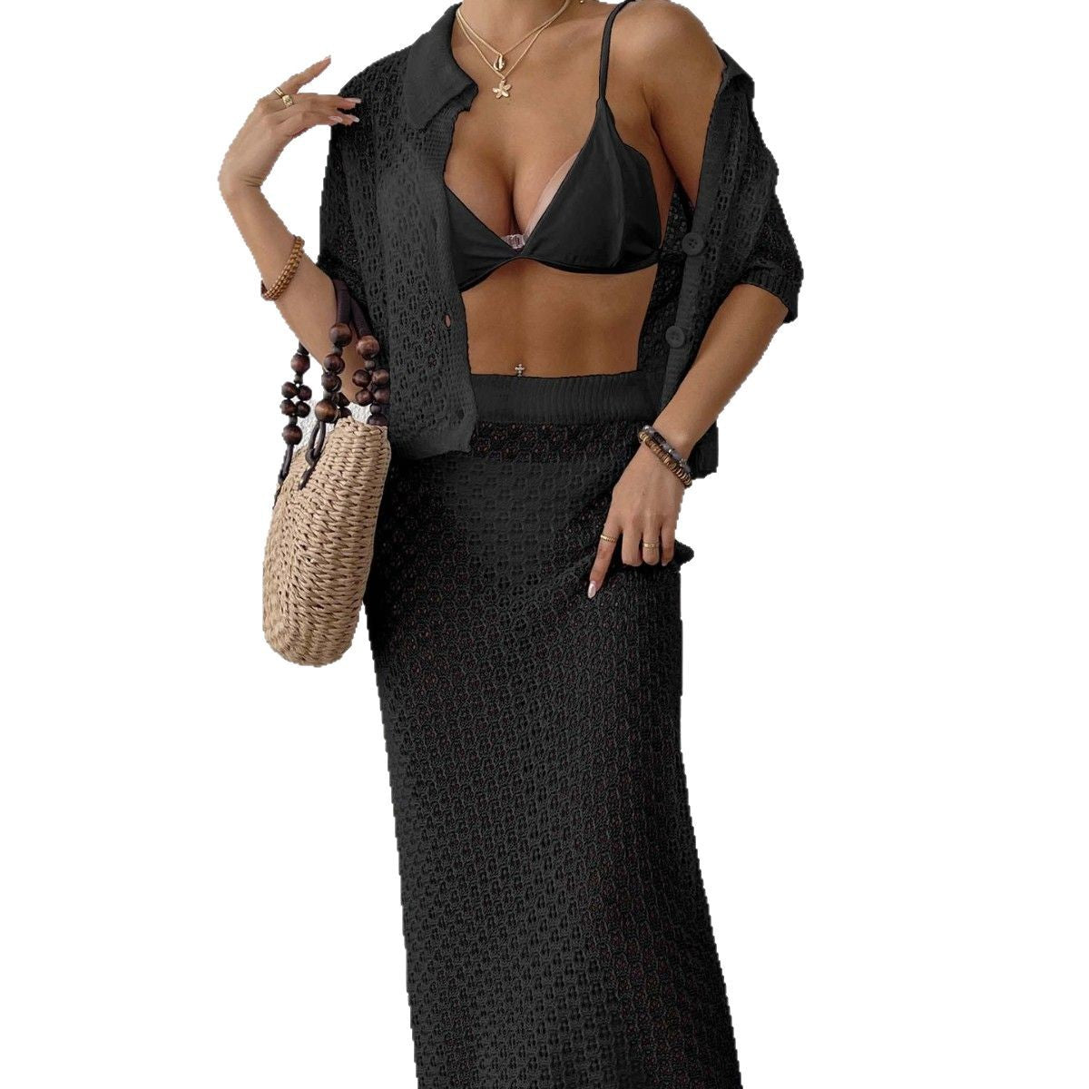 Elegant Women's Crochet Kimono Set