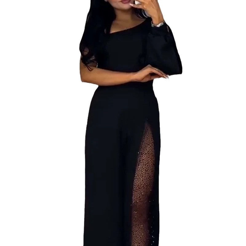 Elegant Jumpsuit with Sheer Inserts and Sequins
