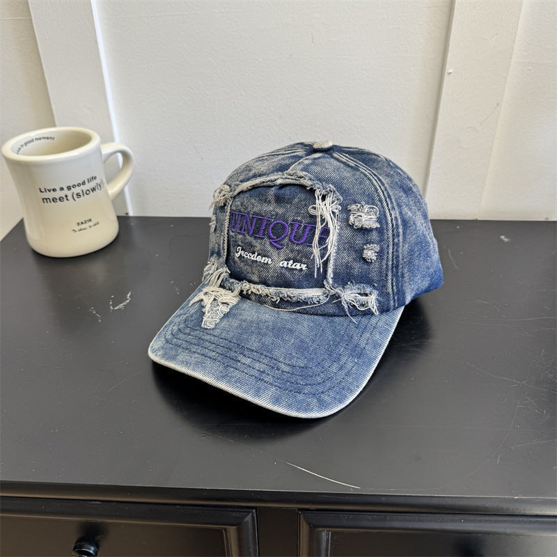 Men's Distressed Denim Graphic Cap