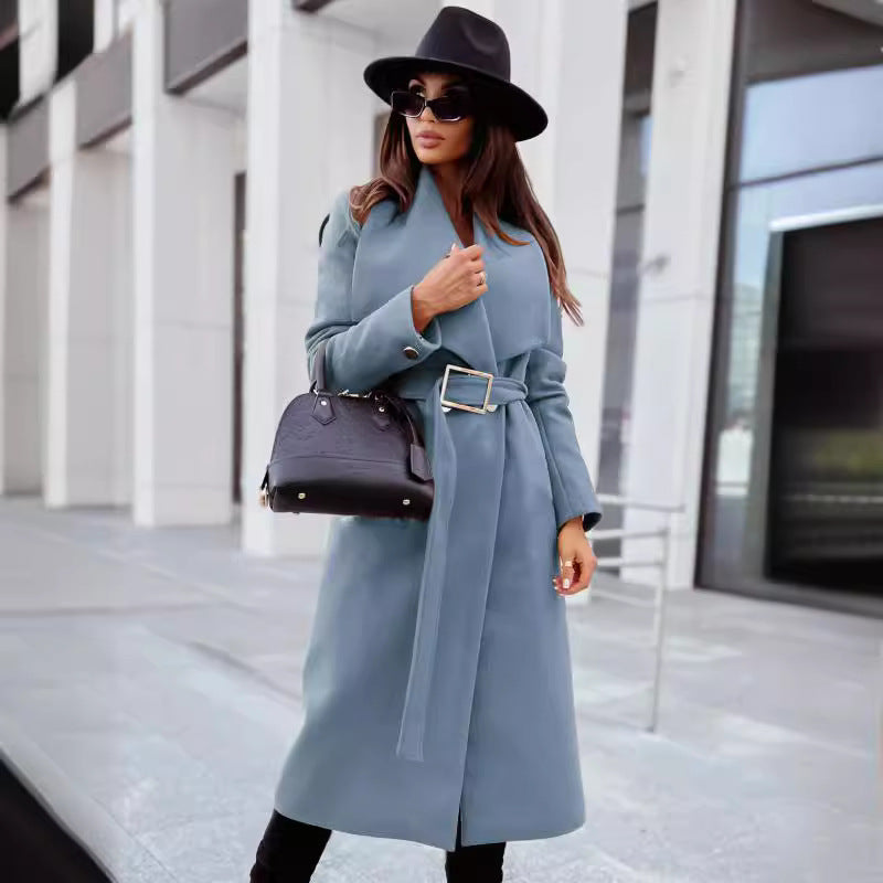 Elegant Trench Coat with Belt and Textured Fabric
