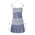 Women's Bandeau Dress with Lace Trim and Pleats