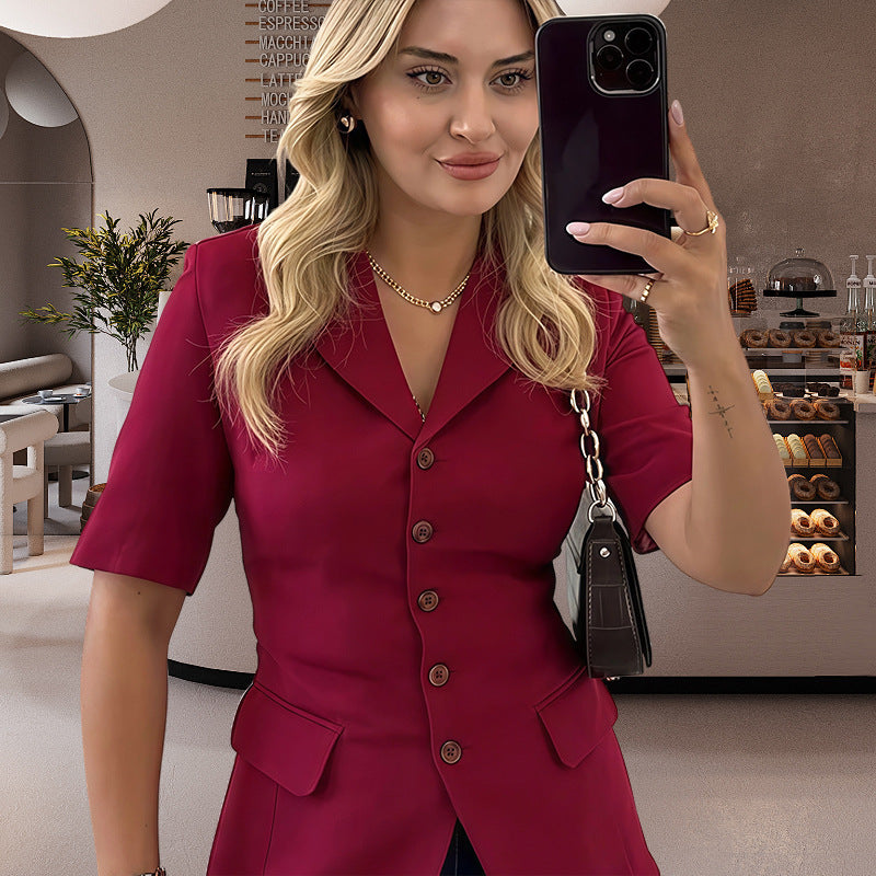 Elegant Women's Short Jacket with Gold Button Details