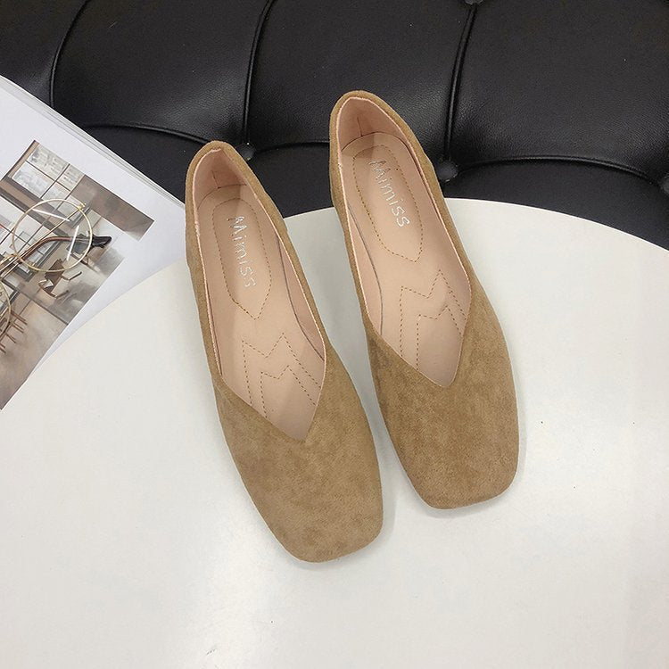 Women's Suede Ballet Flats with Elegant V-Cut