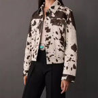 Women's Casual Cow-Print Denim Jacket