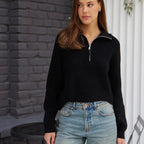 Women's Cozy Pullover with Collar and Zipper