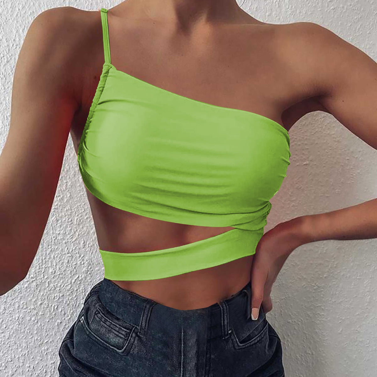 Women's Asymmetrical Crop Top with Elegant Wrap Design