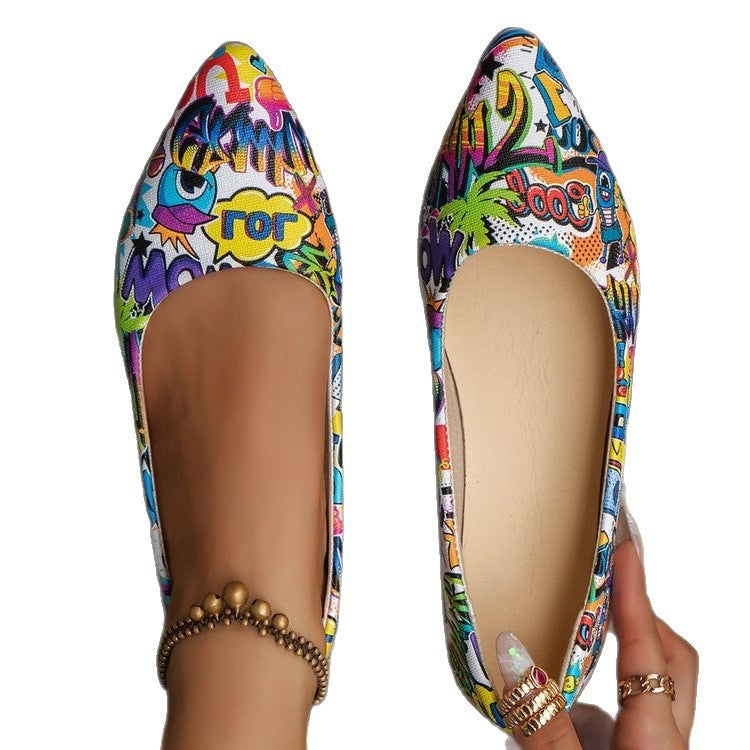 Women's Ballet Flats with Colorful Graphic Pattern and Comfortable Sole
