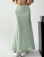 Women's Long Skirt with Floral Motifs and Flowing Cut