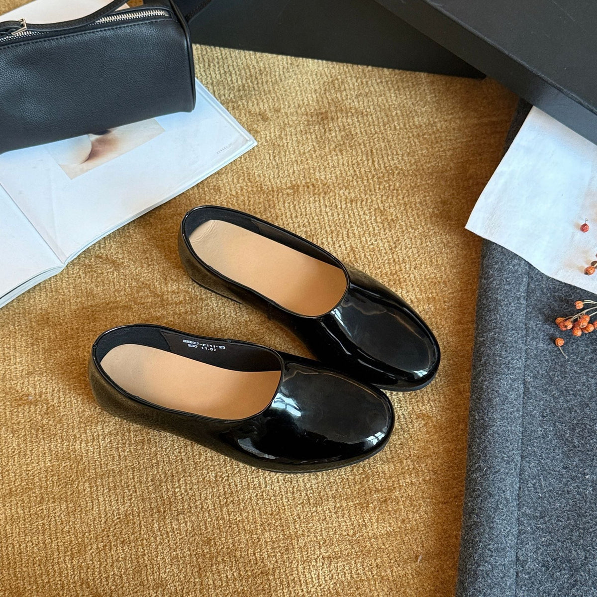 Women's Leather Ballet Flats with Non-Slip Sole