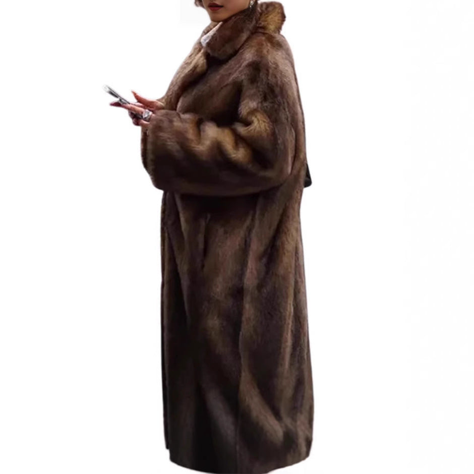Women's Faux Fur Coat with Classic Lapel