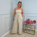 Women's Bandeau Jumpsuit with Wide Leg and Tie Belt