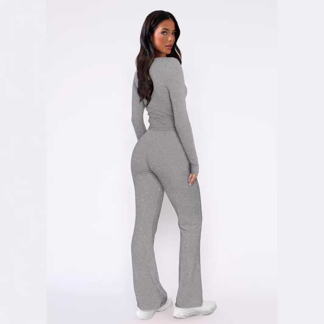 Women's Comfortable Button-Down Top and Loose Pants Set