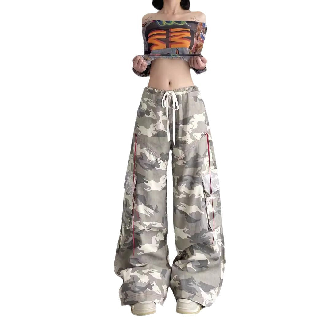 Women's Oversized Cargo Pants with Camouflage Design