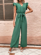Elegant Jumpsuit with Waist Belt and Ruffle Details
