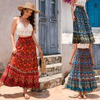 Women's Maxi Skirt with Voluminous Hem and Colorful Pattern