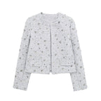 Elegant Tweed Jacket with Sparkling Sequins and Structured Design