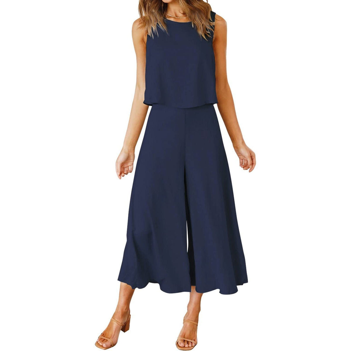 Casual Two-Piece Set with Flowy Wide-Leg Cut and Lightweight Top