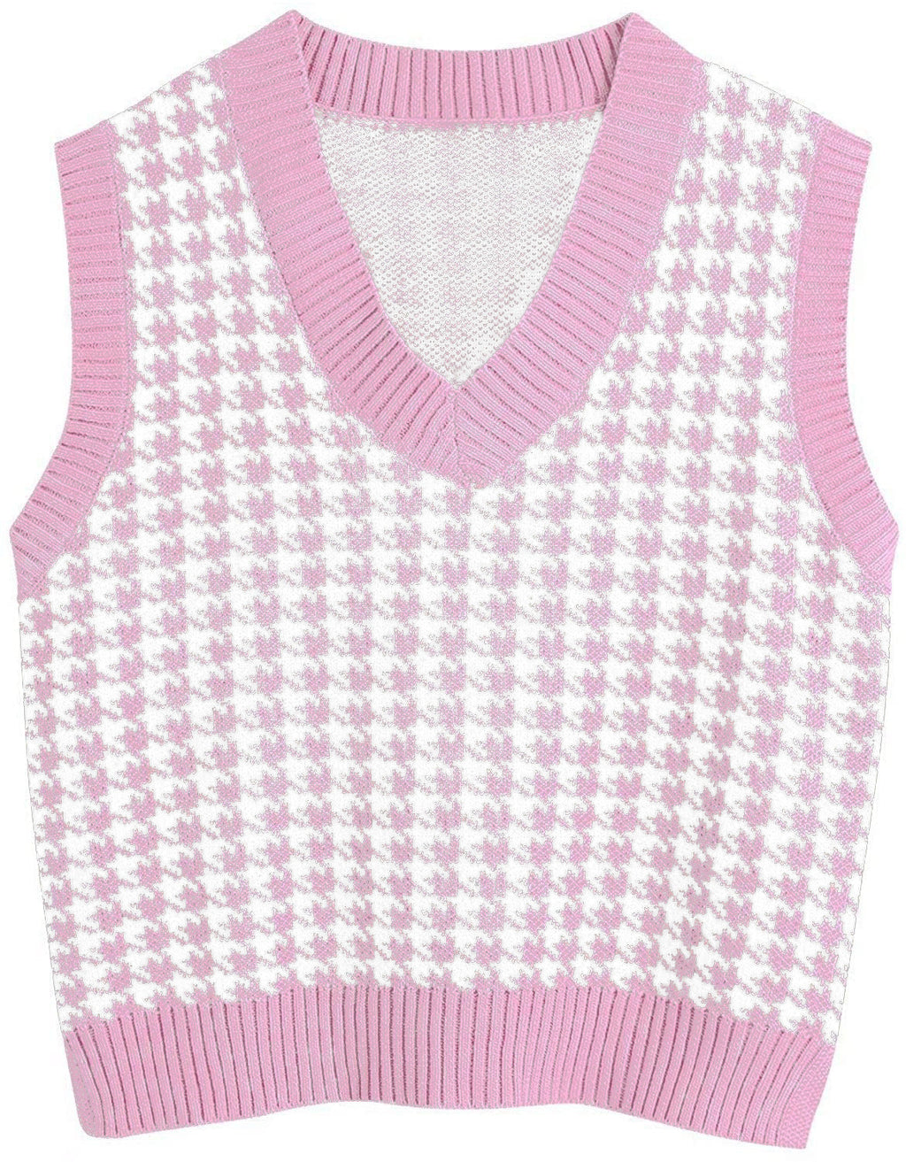 Women's Sleeveless Knit Vest with Modern Houndstooth Pattern