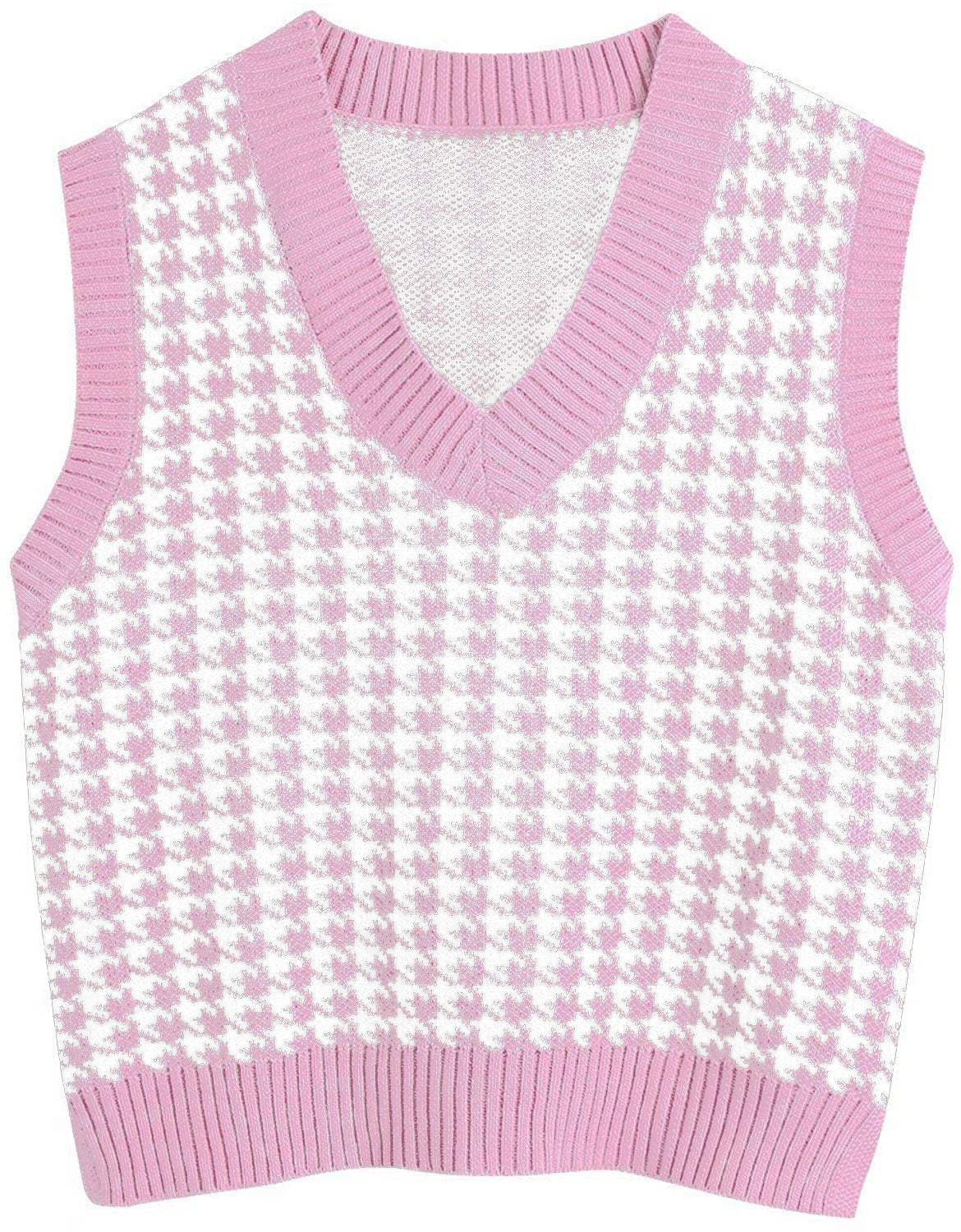 Women's Sleeveless Knit Vest with Modern Houndstooth Pattern
