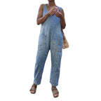 Women's Casual Deep Neckline Jumpsuit with Pockets