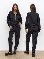 Women's Cable Knit Lounge Set with Half Zipper and High-Waisted Jogging Pants