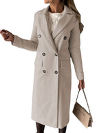 Women's Elegant Double-Breasted Coat with Modern Cut and Pockets