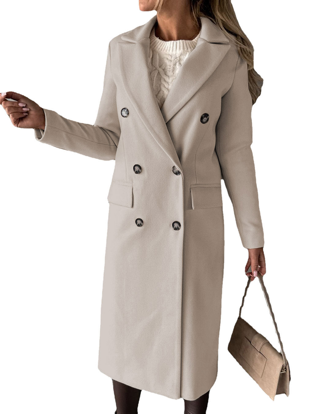 Women's Elegant Double-Breasted Coat with Modern Cut and Pockets