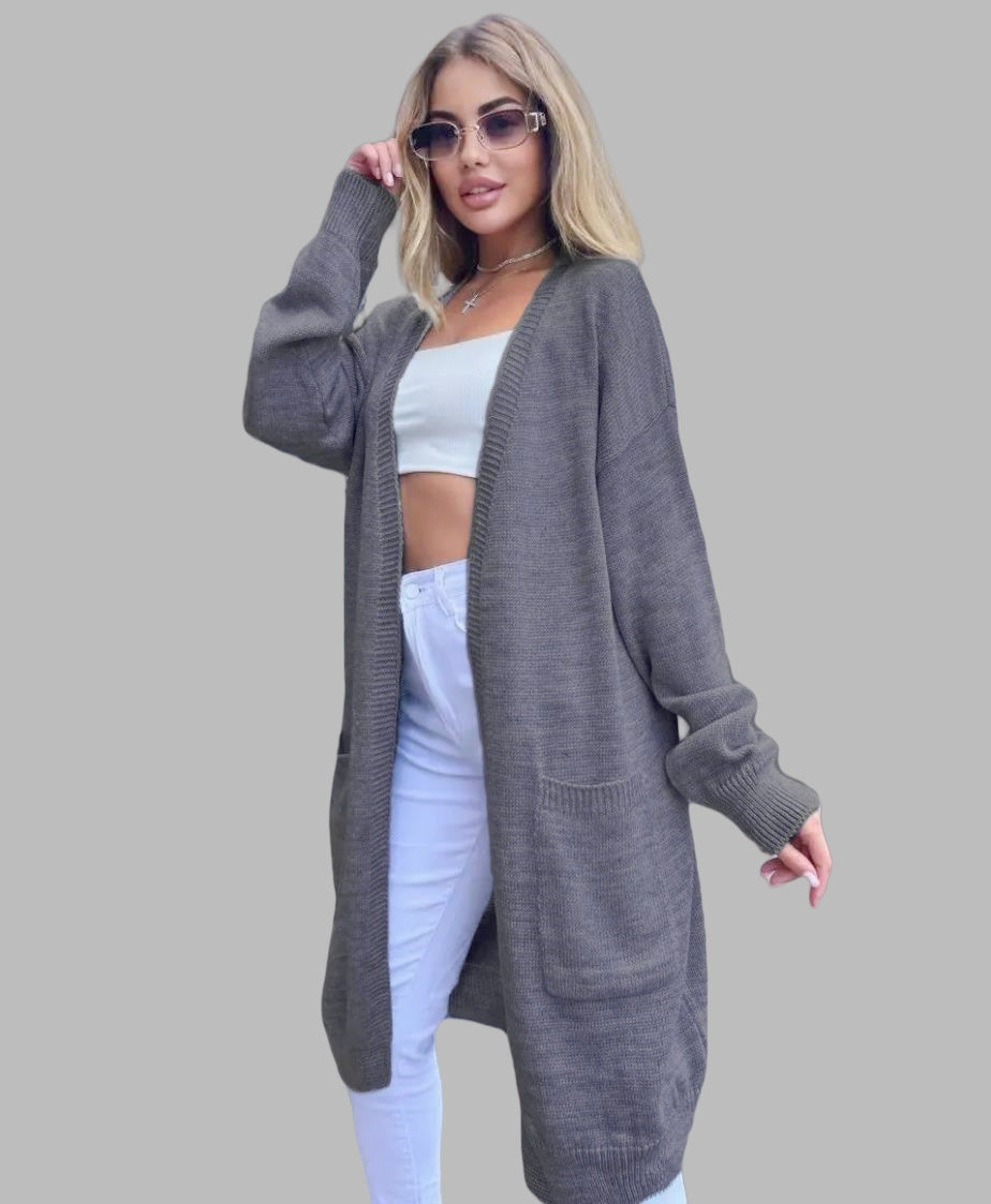 Women's Chunky Knit Cardigan with Spacious Pockets and Open Front