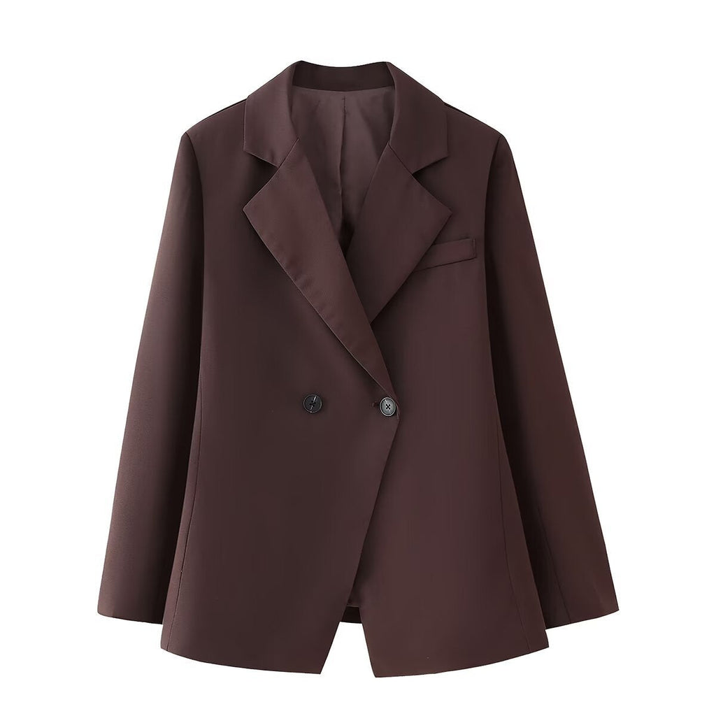 Women's Elegant Oversized Blazer with Double-Breasted Button Placket and Pockets