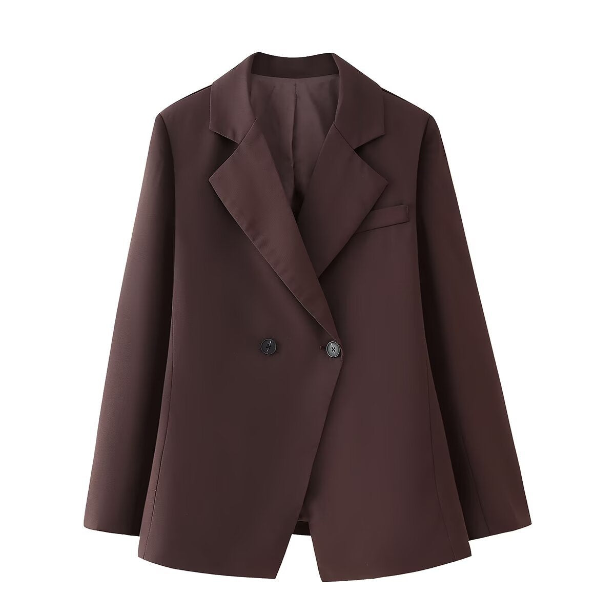 Women's Elegant Oversized Blazer with Double-Breasted Button Placket and Pockets