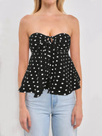 Women's Bandeau Blouse with Floral Design and Ruching