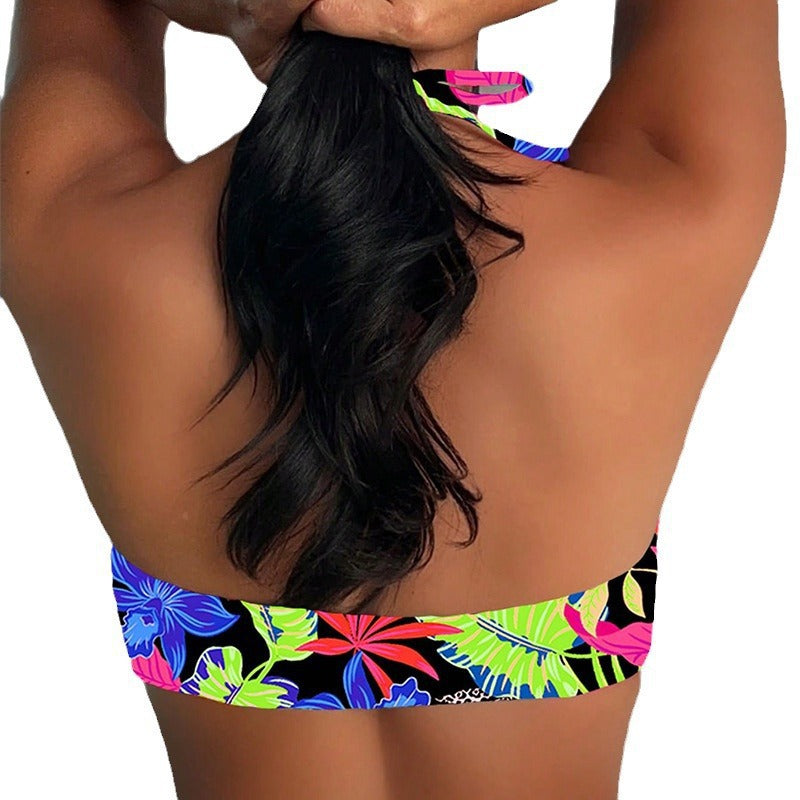 Women's Bandeau Bikini with Creative Straps and Floral Design