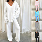 Women Comfortable Fleece Loungewear Set with V-Neck