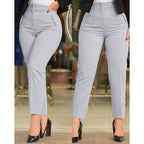 Women's High-Waisted Slimming Pants with Decorative Stitching