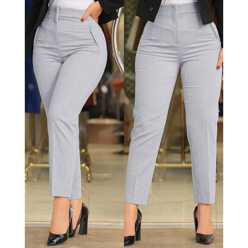 Women's High-Waisted Slimming Pants with Decorative Stitching