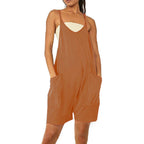 Women's Casual Jumpsuit with Deep Neckline and Practical Pockets