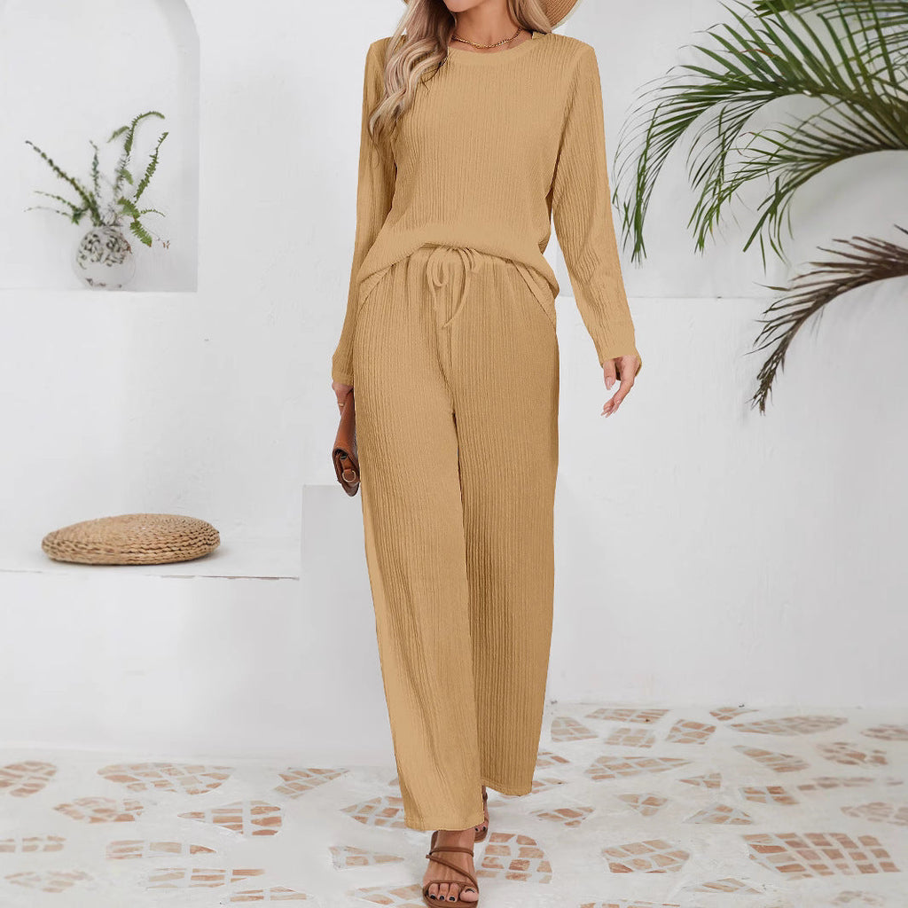 Women's Casual Ribbed Lounge Set with Elastic Waist