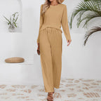Women's Casual Ribbed Lounge Set with Elastic Waist