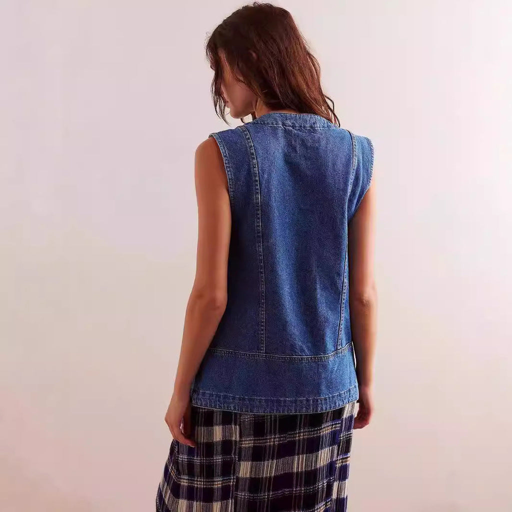 Women's Casual Denim Vest with Pockets