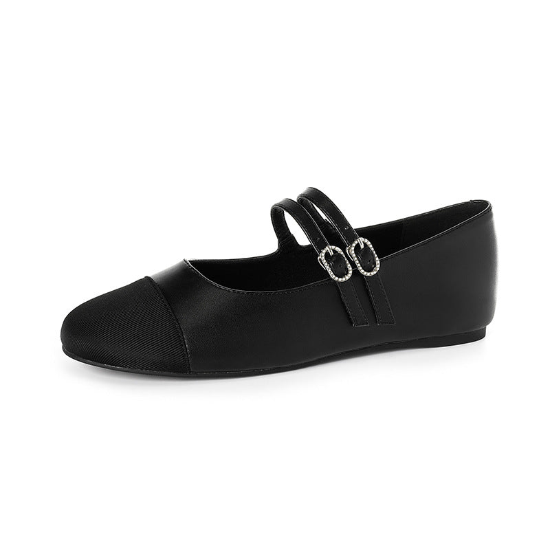 Women's Ballet Flats with Double Strap and Sparkling Buckles
