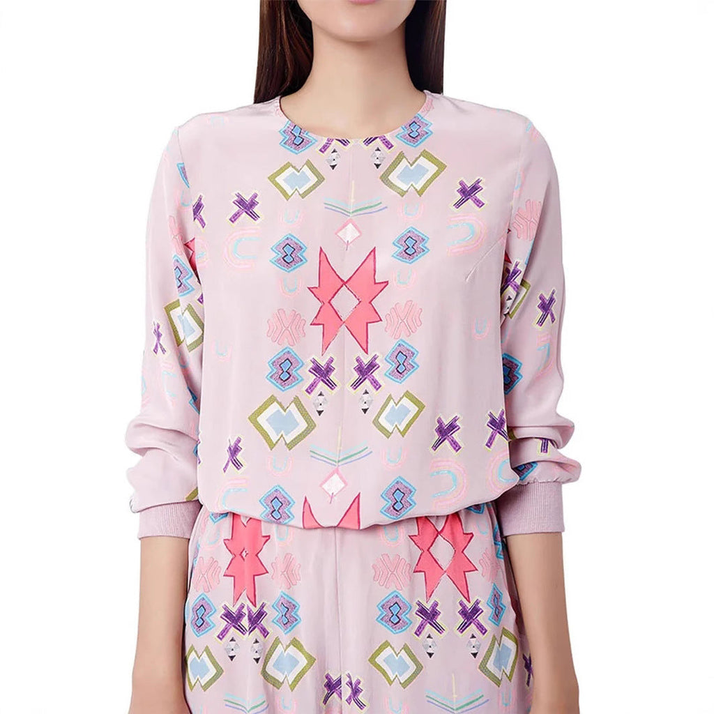 Women's Leisure Suit with Modern Graphic Pattern and Elastic Waist