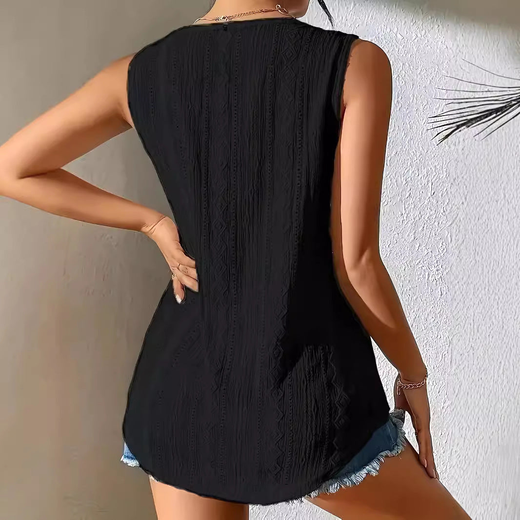 Women's Elegant Long-Sleeve Blouse with Textured Surface and Button Detail
