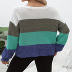 Women's Casual Sweater with Trendy Block Stripe Pattern