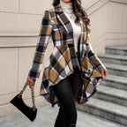 Elegant and Flowing Plaid Jacket with Asymmetric Hem