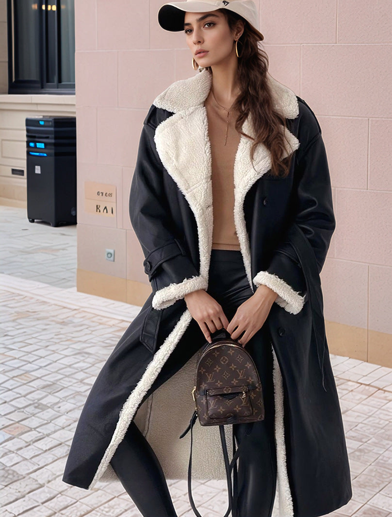 Women's Lined Long Coat with Chic Collar
