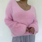 Women's Fluffy V-Neck Sweater