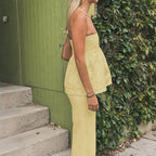 Casual Two-Piece Set with Strapless Top and Wide-Leg Pants
