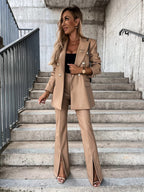 Women's Elegant High-Waisted Blazer with Slit